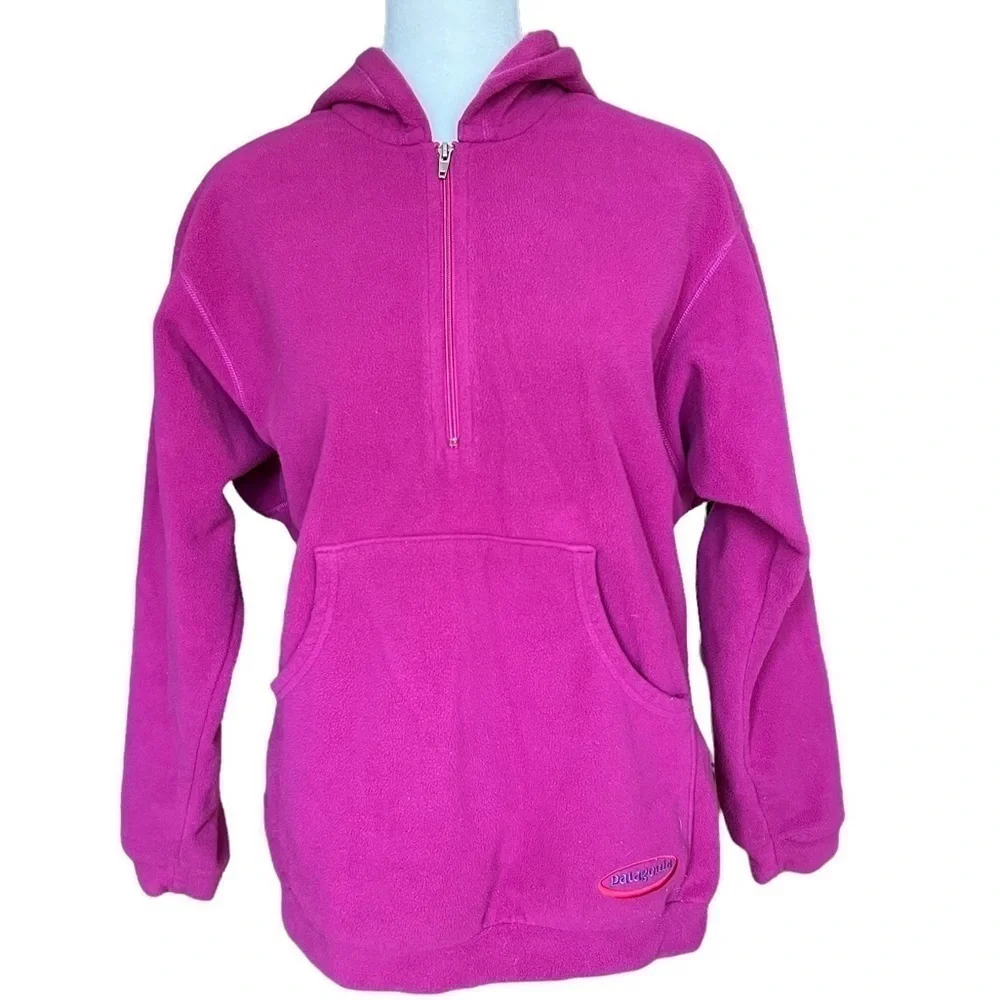 PATAGONIA Kids Pink Fleece Hooded Quarter Zip